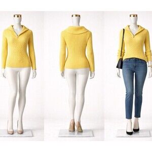 Claiborne Women’s L Yellow Ribbed Knit Cotton Sweater Quarter Zip Preppy Y2K